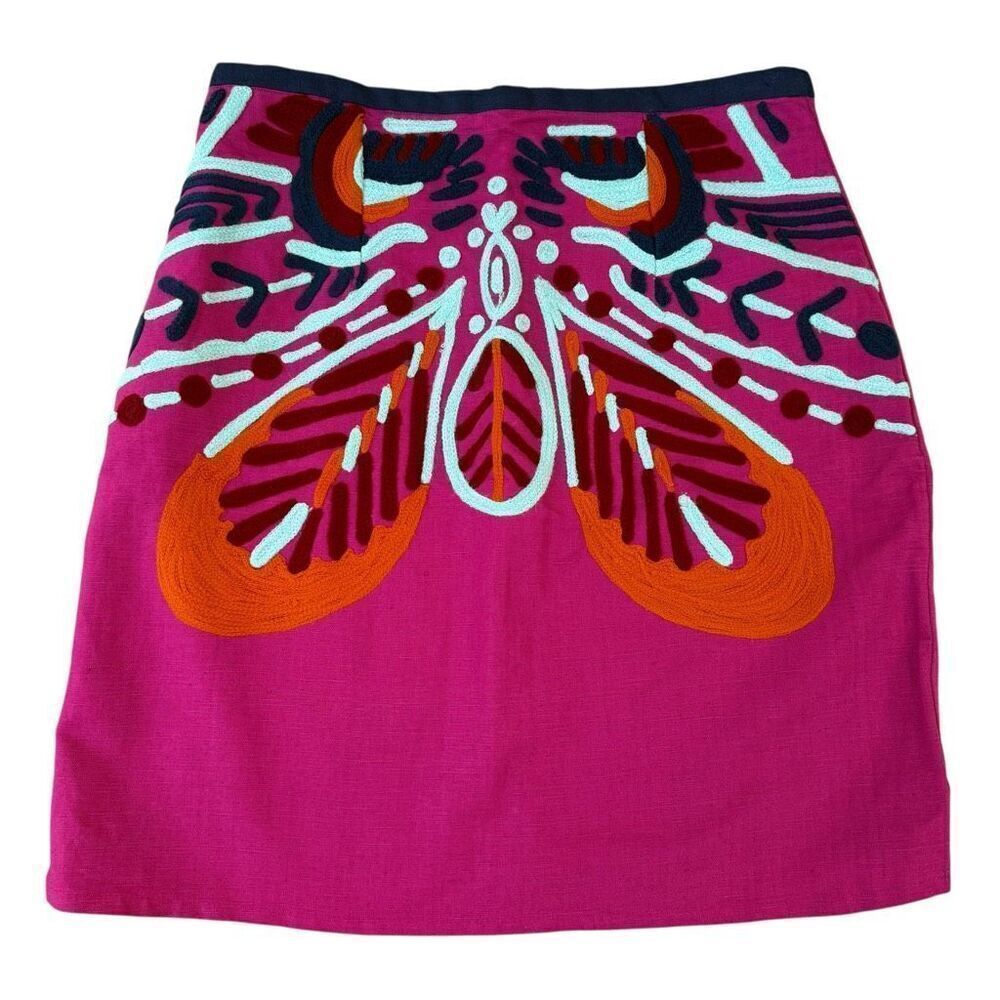 Missy Robertson Fuchsia Embroidered 100% Linen Pencil Skirt Womens Size XL